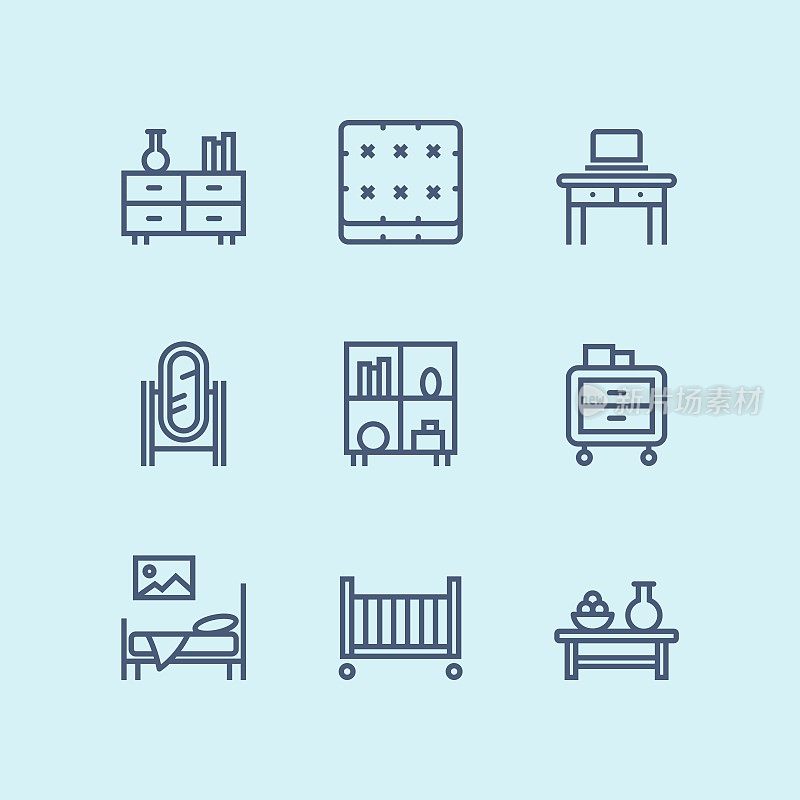 Outline Furniture, decor, interior vector simple icons for web and mobile design pack 3